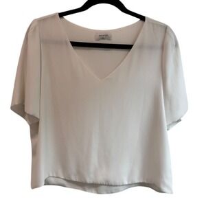 Babaton Aritzia White V-Neck Top Short Sleeve Blouse Women's Size Medium‎